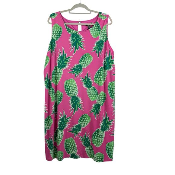 C Wonder New Pink Green Pineapple Shift Dress 2X Beach Stretch Summer Tropical - Picture 1 of 11